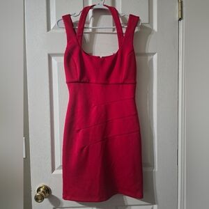 Guess Scuba Bodycon Red Double Strap Mini Dress, Square Neckline, Size 4, EUC!